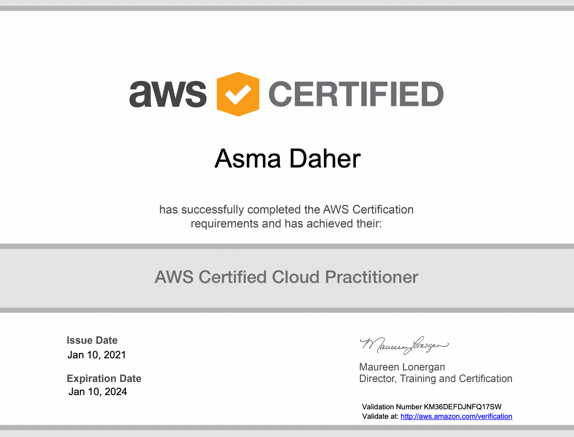 Asma Daher AWS Certification